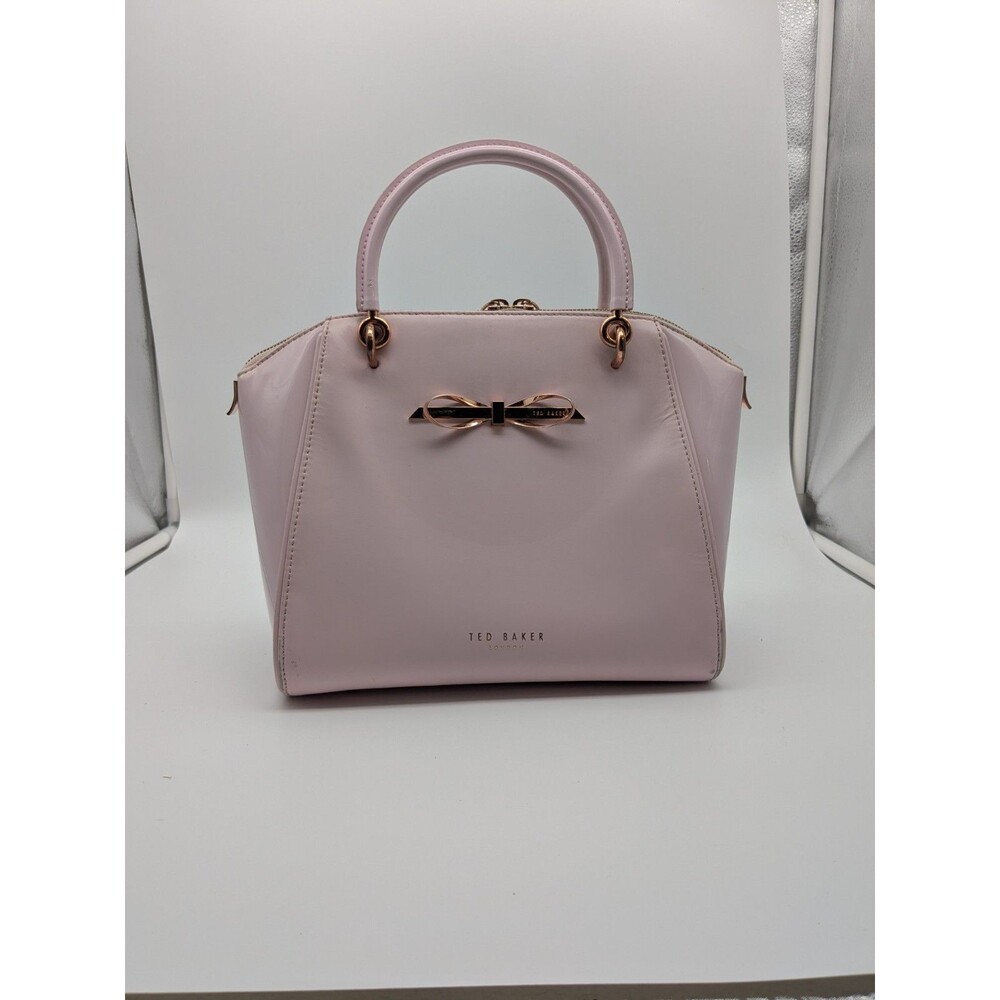 Ted Baker Pink Patent Bow Small Top Handle Satchel Handbag Rose Gold Hardware